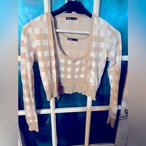 2 piece tank/crop top with matching cardigan